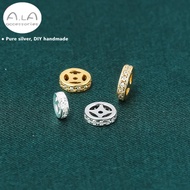 S925 Sterling Silver Diamond Copper Coin Spacer Inlaid Zircon Hollow Small Spacer 4mm5mm Silver Spac
