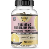 Zinc, Zinc 100mg, Magnesium Glycinate 150mg, Vitamin D3 5000 IU, Vitamin C 500mg Per Serving, Immune