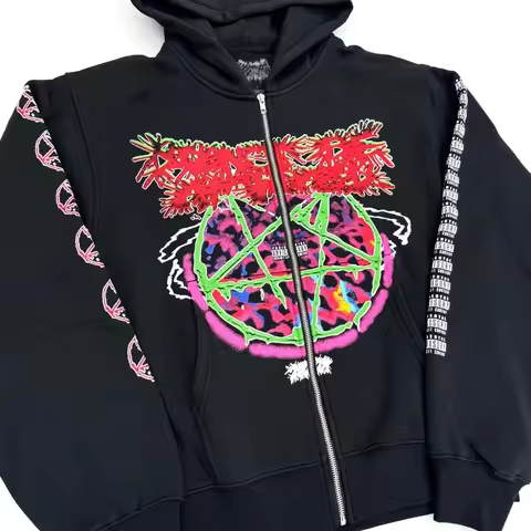 Retro Fashion Zip Up Hoodie Print Pattern Hoodie Y2k Gothic Street Clothing Men and Women Loose Casu