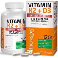 Bronson Vitamin K2 D3 10000 IU Extra Strength K2 MK-7 120 Capsules Vit K2 D3 10000IU 120 Count