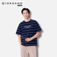 Giordano Men Classic Vintage Striped Letter Print Short-Sleeve T-Shirt