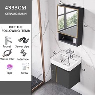 Aluminum Bathroom Cabinet Basin Set Cosmetic Storage Mirror Box with Mirror Ceramic Sink Kabinet Bercermin