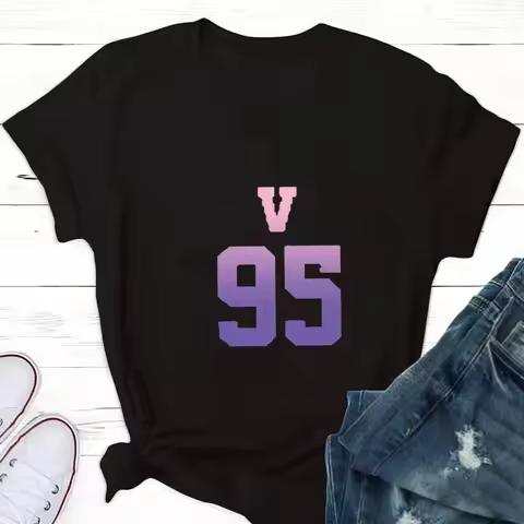 V 95 Print Taehyung Jungkook Fan T-Shirt Women Suga Kpop Harajuku Tshirt Woman Tshirts Aesthetic Y2K