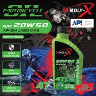 TRIMOLY-X TRIMOLYX 4T 20W50 1L MINERAL API SM JASO MA2 Motorcycle Engine Oil Minyak Hitam Pelincir Motosikal