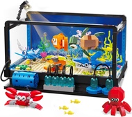 Fish Tank Building Set,Compatible with Lego Aquarium Including Marine Life Animals,Creative Lighting