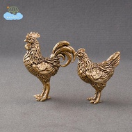 [LI] 1/2PCS Miniatures Copper Rooster And Hen Ornaments Solid Brass Rooster Small Statue Office Desk