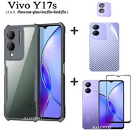 4 in 1 Vivo Y17s Y17 S Shockproof Phone Case and Full Cover Tempered Glass Screen Protector Film+Lens Film+Back Film