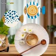 FAMY 4pcs/set Whimsical Fish-Shaped Wooden Coasters Heat-Resistant For Coffee & Tea Lovers FAA