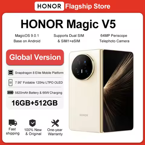 HONOR Magic V5 16GB+512GB Global Version 5G Smartphone 120Hz Foldable OLED Screen Snapdragon 8 Elite