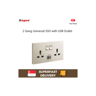 LEGRAND GALION 282444 2 GANG DOUBLE POWER SOCKET OUTLET 2G 16A UNV SSO WITH  USB A PLUS C TYPE Champagne