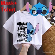 Disney Lilo Stitch T Shirts for Kids Ohana T-shirts for Baby Short Tshirt and Masks for Boys T-shirt