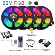 Paket Lampu Led Strip RGB SMD 3528 20m adaptor controller music remote 44 bluetooth Hias plafon