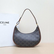 CELINE AVA豌豆包腋下包中號凱旋門印花褐色PVC金扣肩背包