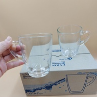 Glass cup with handle for drinking coffee and hot tea, set of 6, 320ml, genuine Thailand UG 343