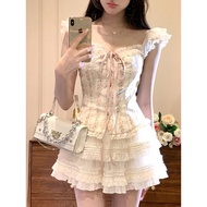 Sweet Two Pieces2025Slimming Pure Desire Set New Style Elegant Puffy Short Skirt Top Matching Z2OW