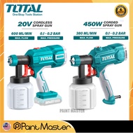 Total Lithium Ion Cordless Sprayer Spray Gun 20V 800ml (TSGLI2001) & TOTAL 450W Corded Spray Gun TT3