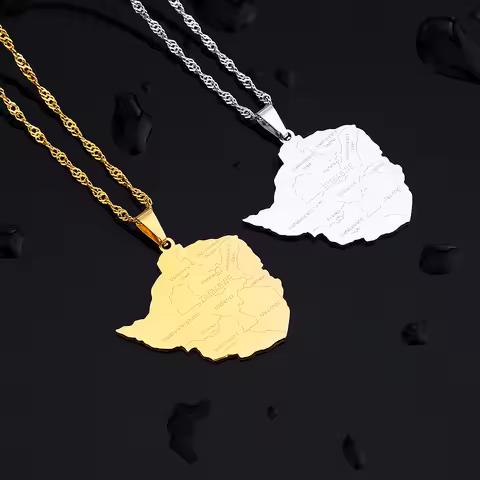 Fashion Zimbabwe Map City Pendant Necklace Stainless Steel Gold Silver Color Men Women Africa Map Je