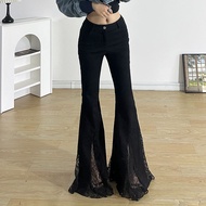 Women's plus size patchwork flare pants, high waist drapery pants