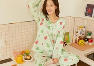Kakao Friends - Jelly Ryan &amp; Choonsik 粉綠色格仔 女裝 睡衣套裝 / 女裝睡衣 / 睡衣套裝 / 禮物 / Kakao Friends 服裝