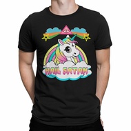 Good Sale Funny Tshirts Mans Clothes Rainbow Unicorn 'Hail Satan' Men Tshirts