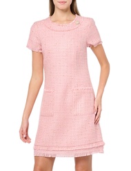 Women's Short Sleeve Boat Neck Tweed Aline Dress