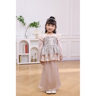 LITTLE LUXE Baju Kurung Budak Perempuan Peplum Cotton Lace elegant Kanak Kanak Baju Raya Baru