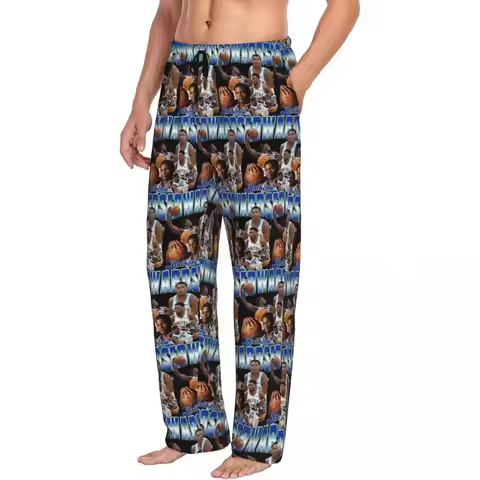 Custom Anthony Edwards Men Pajama Pants Lounge Sleep Sleepwear Bottoms with Pockets