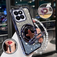 เคส Honor X5B X5BPlus ใหม่เคสกากเพชรไล่ระดับสีพร้อมกระจกขาตั้งแม่เหล็กแต่งหน้าสำหรับ Honor X5B Plus 