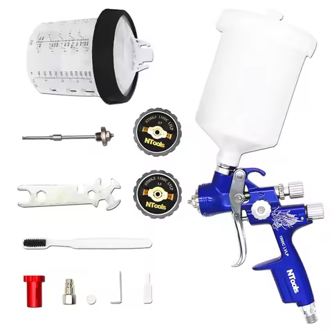 LVLP Spray Gun 1.3 and 1.7mm Nozzle 600cc Cup Gravity Feed With Mixing Cup No Clean Disposable Measu