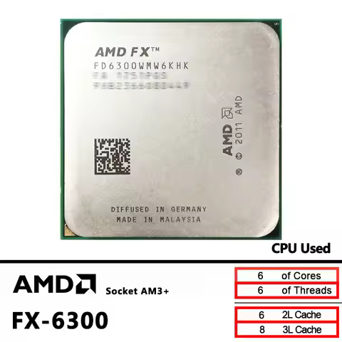 AMD FX-Series FX6300 Used FX 6300 3.5 GHz Six-Core CPU FD6300WMW6KHK Socket AM3+