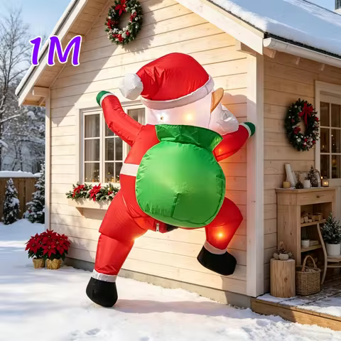 Christmas 3.3FT Inflatable Climb Santa Claus Back Gift Bag Built-in LED Lights Suitable Indoor And O