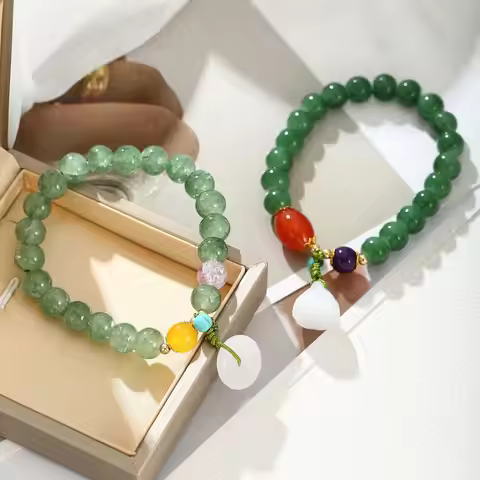 2 pcs of Chinese Court Style Beaded Imitation Jade Pendant Couple Bracelets