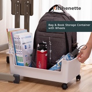 Jkitchenette Bag Storage Rack with Roller Trolley Desktop Organizing Book Storage Box Rak beg sekolah dengan roda