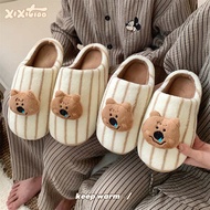 slippers slippers for women bedroom slippers Thin Striped Japanese Cute Bear Couple Cotton Slippers 