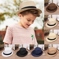 [AhQ ornaments] เด็กหมวกฟางชายหาดหมวกเด็กหญิงเด็กชายหมวกกันแดด Panama Trilby Fedora หมวกแก๊งส์เตอร์หมวกระบายอากาศกลางแจ้ง