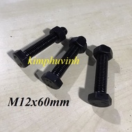 05 SETS - 12x60mm BLACK STEEL BULONG - BLACK BULON 8.8 (BULON + CANOPY)