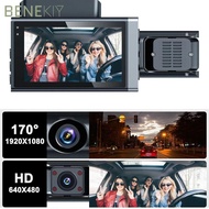 BENEKIY Vehicle Recorder, Night Vision Loop Recording Car DVR,  3 Lens HD APP Control Car Dashcam Ve