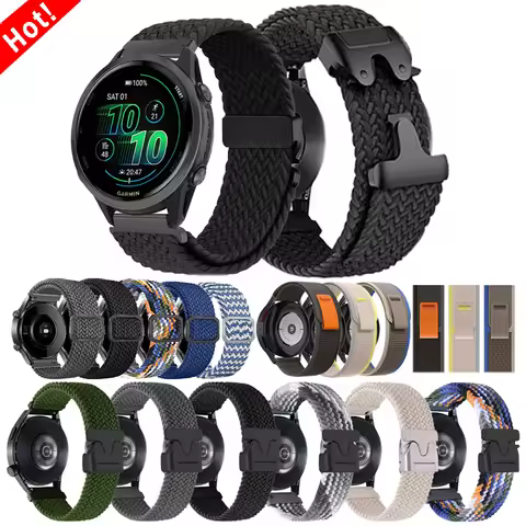20/22mm Nylon Loop Strap For Garmin Forerunner 55 570 165 265 255 Vivoactive 6/Active 6/Venu 3 2/Viv