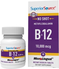Superior Source No Shot Vitamin B12 Methylcobalamin 10000 mcg, Quick Dissolve MicroLingual Tablets,