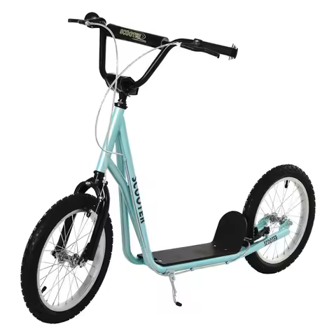Aosom Youth Scooter with Adjustable Handlebar, Kick Scooter with Dual Brakes Inflatable Wheels, Blue