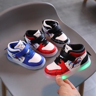 Kasut Budak Lelaki Sport Shoes Spiderman Boys Luminous lampu Soft Sole sneakers kids Led Murah Shoes