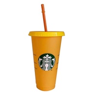 Reusable Starbucks Plastic Tumbler with Lid Reusable Plastic Cup 24 oz (Orange)