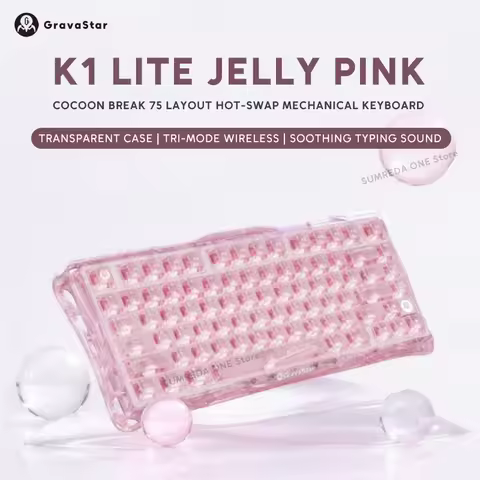 Grava Star Mercury K1 Lite Jelly Pink K1 Wireless Gaming Mechanical Keyboard 75% Bluetooth Wired RGB