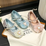 Girls Star Sequins New Princess Shoes 2023 Summer Pearl Heart Pansy Internet-Famous Crystal Performance Shoes