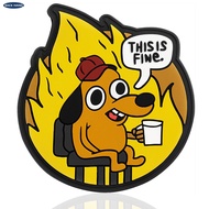 This is fine meme Dog Drinking Coffee Fun Amazon Badge Velcro Badge
