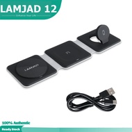 LAMJAD12 3 In 1สถานีที่ชาร์จพับเก็บได้แม่เหล็กที่ชาร์จแบบไร้สายแผ่นชาร์จอย่างเร็วไร้สาย15W ใช้ได้กับ