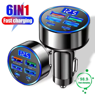 6-in-1 USB-C Car Charger for iPhone 16 15 Pro Max & Samsung, Volt Display & Super Quick Charging