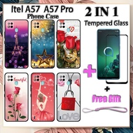 2 IN 1 Itel A57 A57 Pro Phone Case with Tempered Glass Romantic