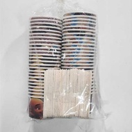 Paper Cup Ice Cream 2.5oz Motif + Wooden Spoon Contents 50 Pcs l Ice Cream Cup 2.5 oz