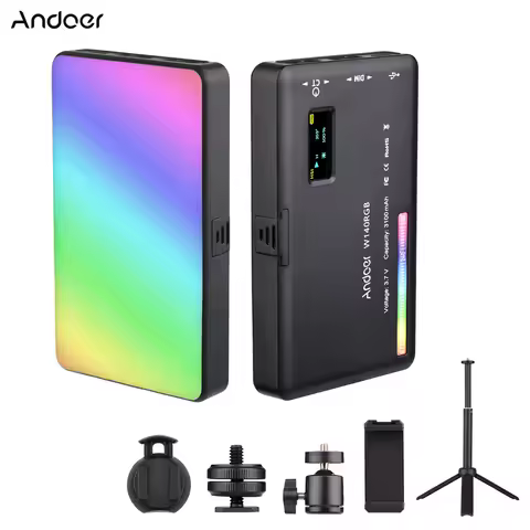 Andoer W140 RGB LED Video Light Kit Pocket Video Conference Lighting with Desktop Tripod for Vlog Li